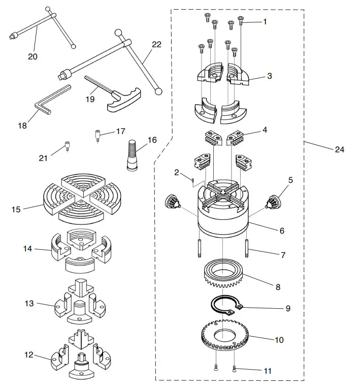 Grizzly T10810 Wood Lathe Chuck Set - parts