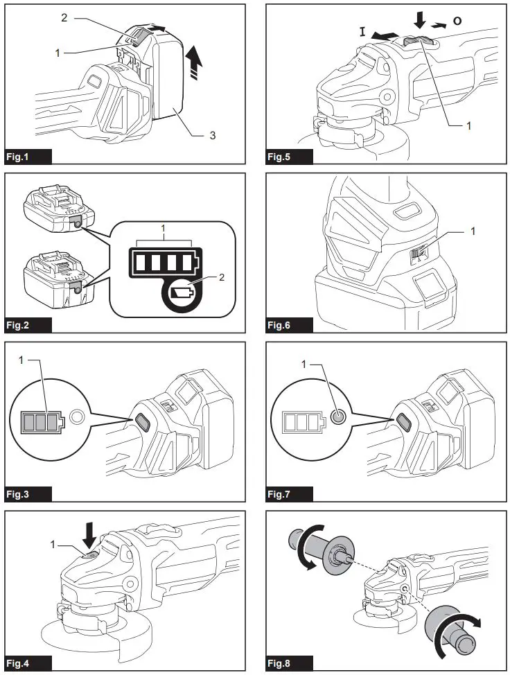 makita DGA411 Cordless Angle Grinder Instruction Manual - Fig 1,8