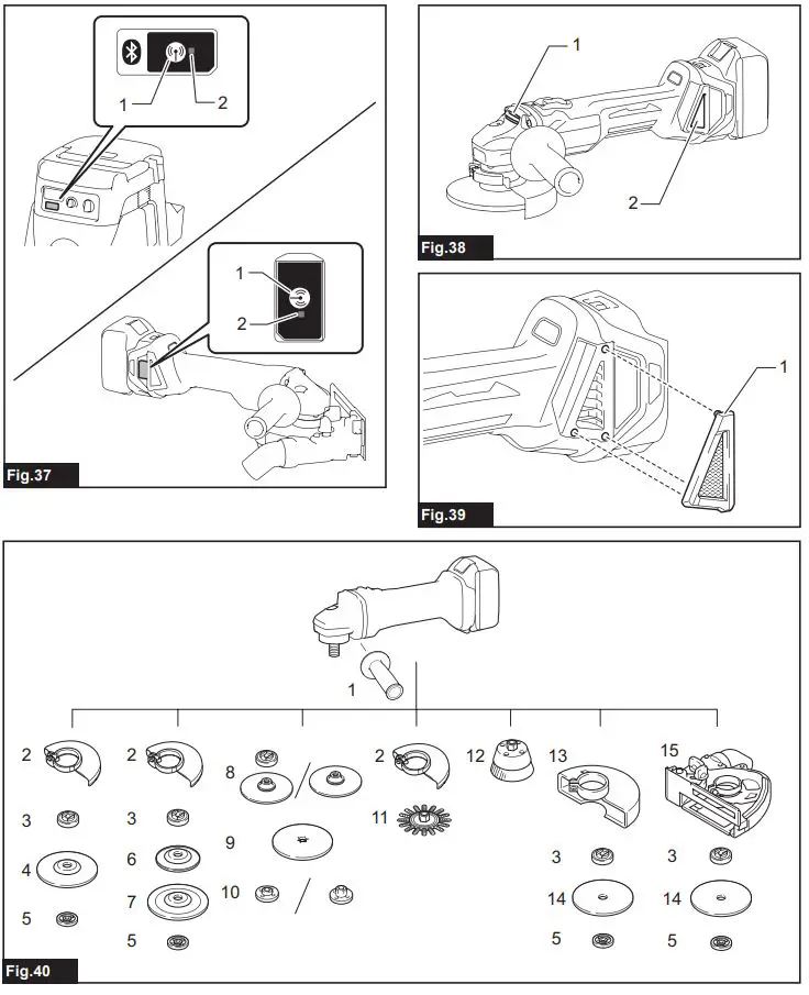 makita DGA411 Cordless Angle Grinder Instruction Manual - Fig 37,40