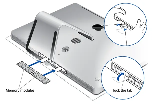 Pressing the DIMM up into the slot