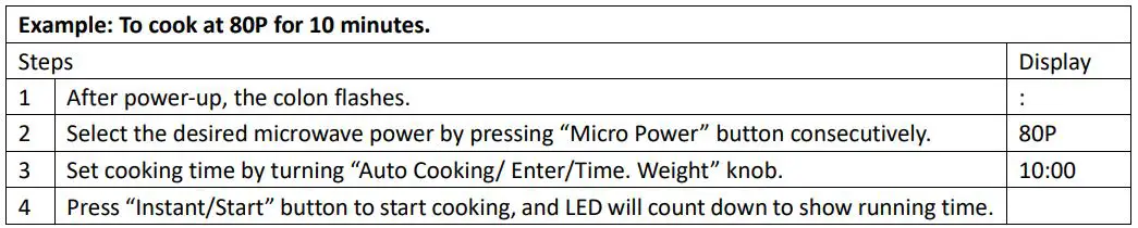 emerio MW-112141.1 Microwave Turntable - Example To cook at 80P for 10 minutes