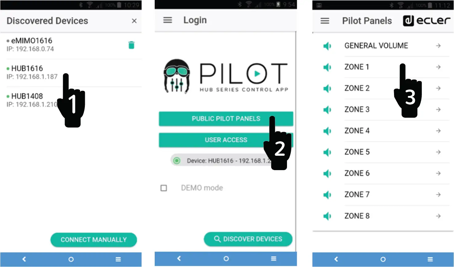 Select your HUB and pilot panels