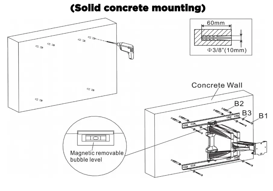 kogan Full Motion Wall Mount - Solid concrete mounting
