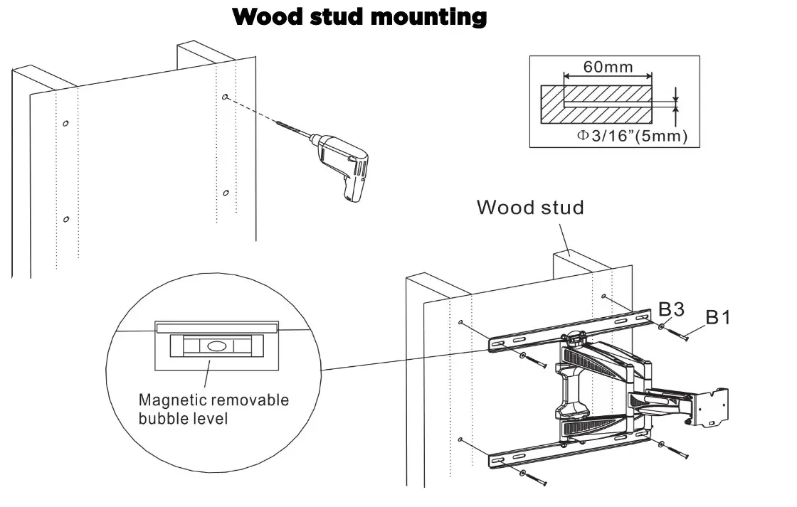 kogan Full Motion Wall Mount - Wood stud mounting