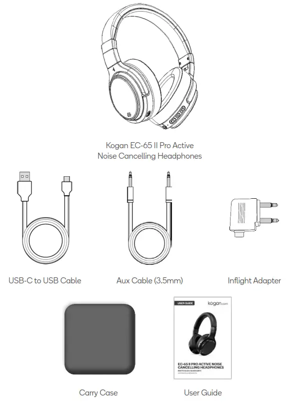 kogan KAEC65ANCBA EC 65 II Pro Active Noise Cancelling Headphone - Fig