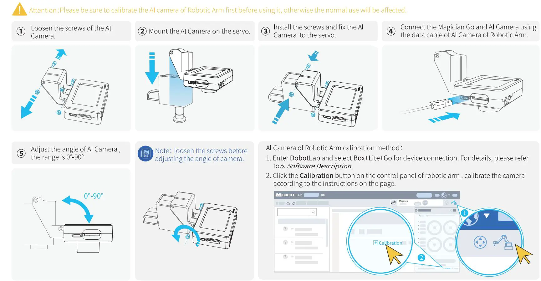 DOBOT Magician Go Desktop Robot User Guide - AI camera of Robotic Arm Installation