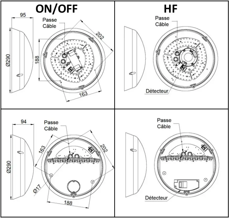 resistex 850703 Komet ASYM 2165lm HF PRE BL 4000K 25W LED Porthole HF Detection - DIMENSION SIZE