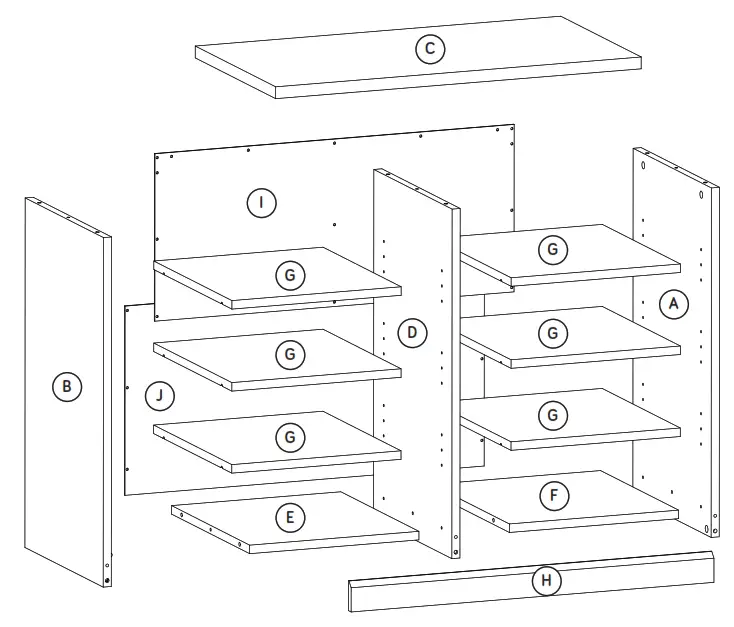 Teknik 5421405 Open Storage Cabinet - Part Identiﬁ cation
