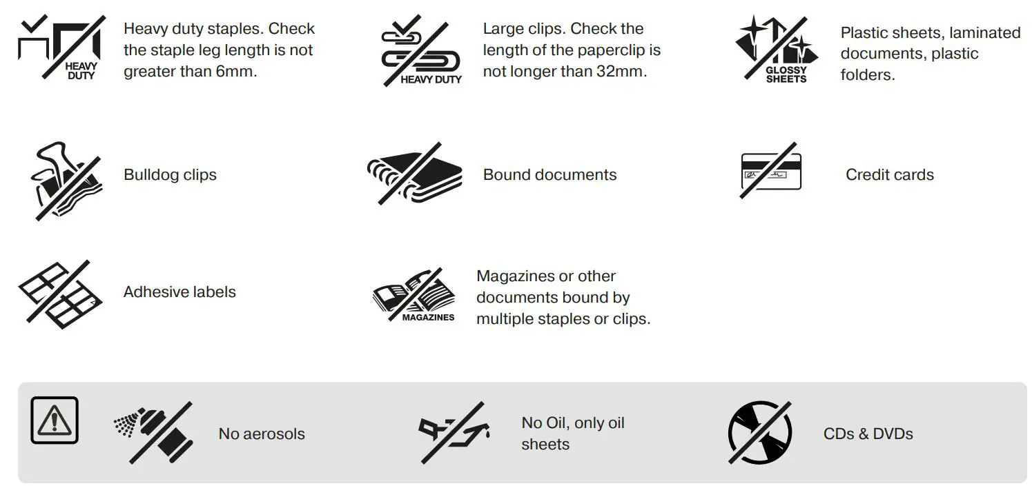 ReXel Secure X8 Cross Cut Paper Shredder Instruction Manual - CANNOT shred the following