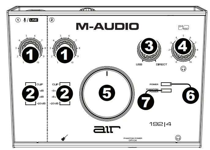 AIR 192-4 2 Inch 2-Out USB Audio Interface   Top Panel