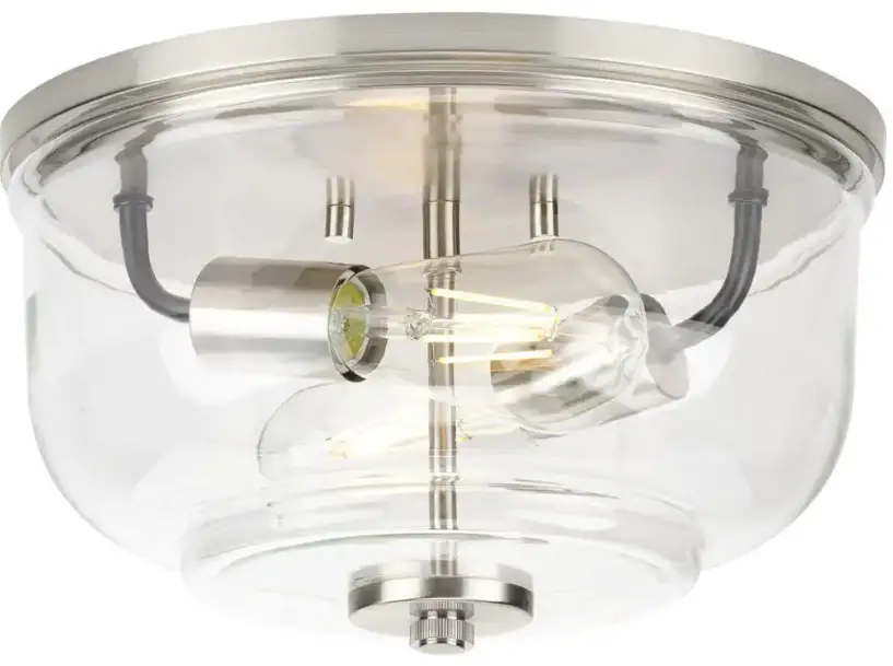 P350205-009 Rushton 2-Light Brushed Nickel Clear Glass Industrial Flush Mount Ceiling Light
