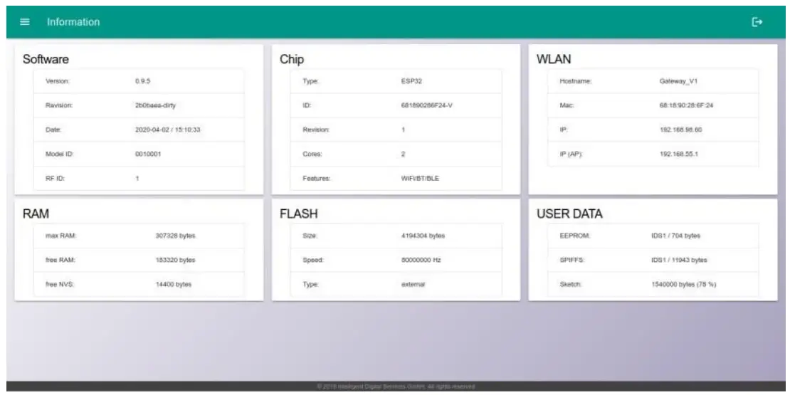 IDS CORE Gateway V1 Digital Smart Home Controller-Sensors menu3