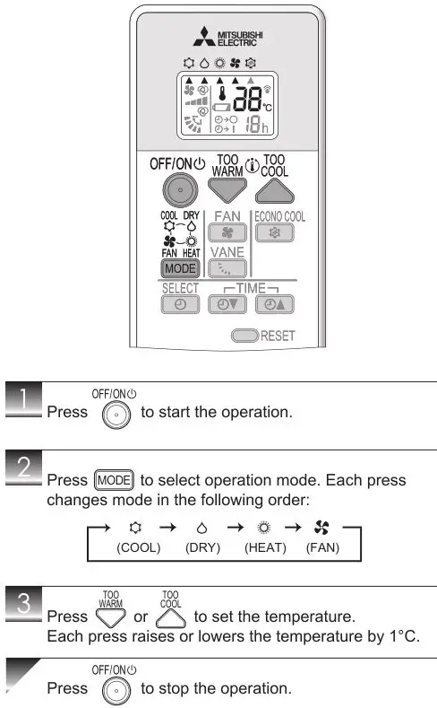 Mitsubishi Spilt-Type Air Conditioners - SELECTING OPERATION MODES