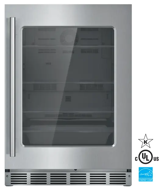Thermador T24UR915RS Under Counter Glass Door Refrigerator with Masterpiece Series Handle -