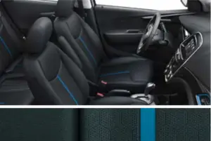 Fabric Jet Black Leatherette with Caribbean Blue Accent Stripe and Accent Trim