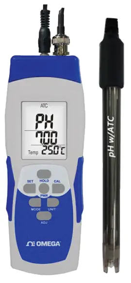 OMEGA PHH444 Series Handheld pH-mV Meter and pH Electrode Kit with Optional Data Logging Function image