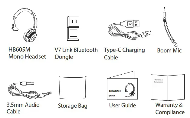 VSEVEN HB605M Wireless Mono Headset - in the box