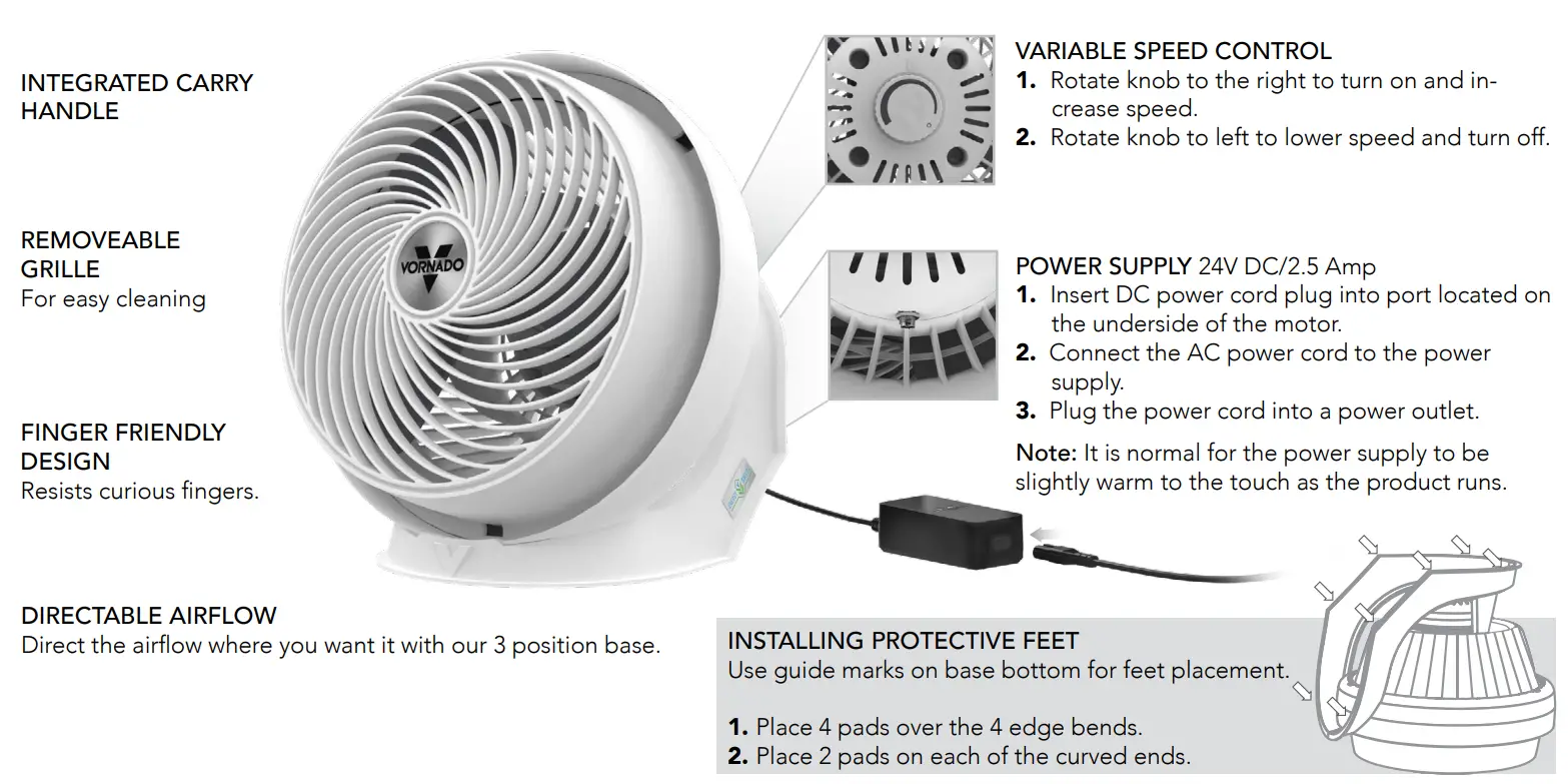 VORNADO 733DC Energy Smart Large Air Circulator User Guide - GETTING STARTED
