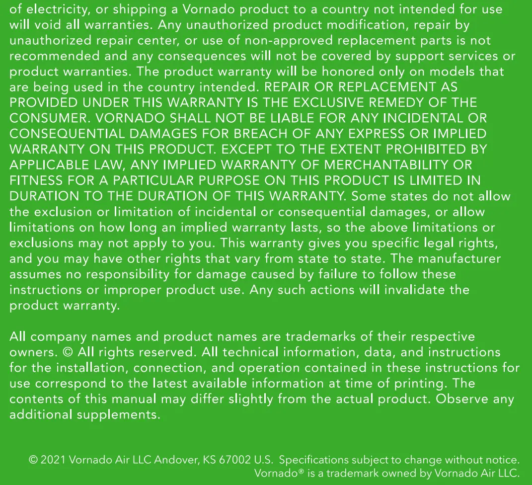 VORNADO 733DC Energy Smart Large Air Circulator User Guide - Our Warranty