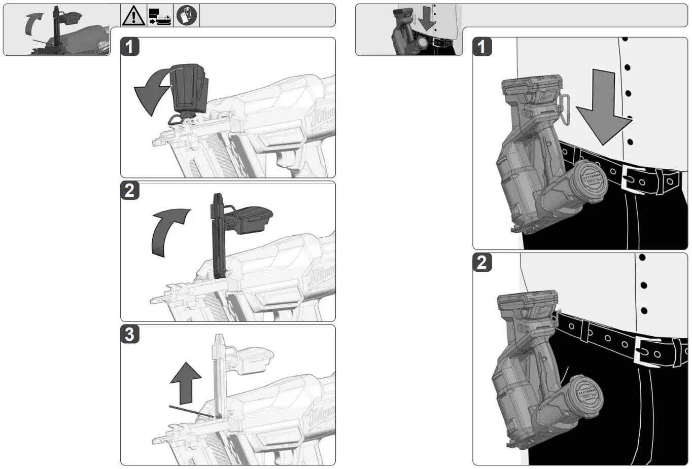 milwaukee M18 FN16GA 18V Cordless Nail Gun Instruction Manual - Clearing a Jammed Fastener