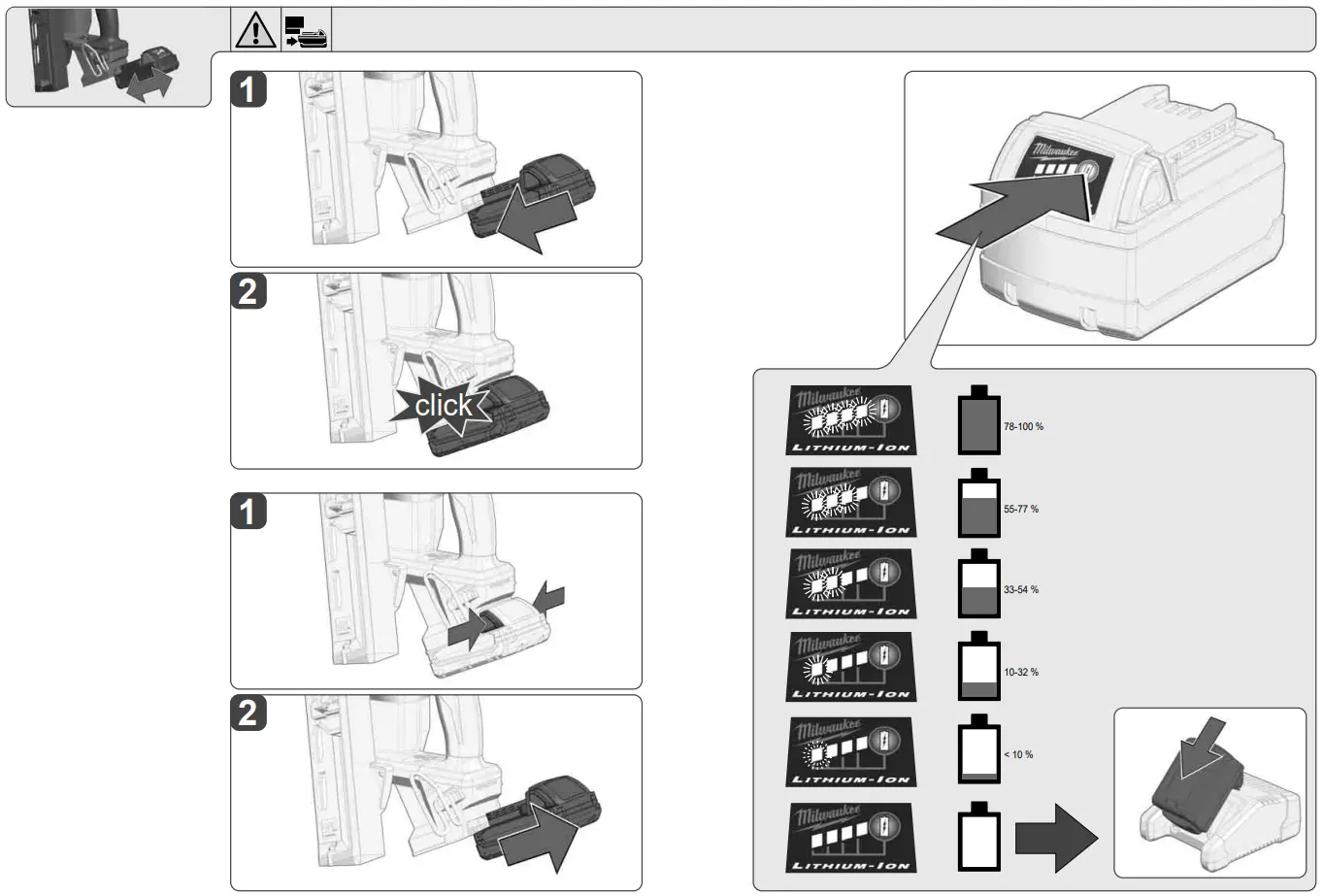 milwaukee M18 FN16GA 18V Cordless Nail Gun Instruction Manual - Remove the battery pack before starting any work on the machine