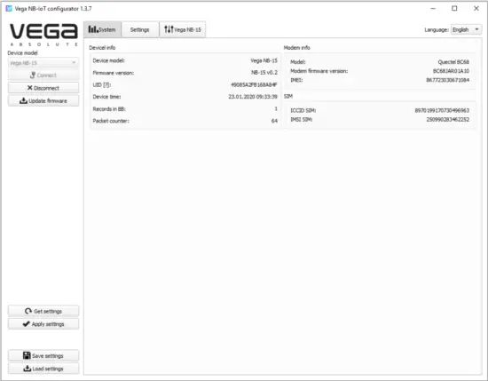 VEGA Absolute NB lOT modem Vega - CONNECTION