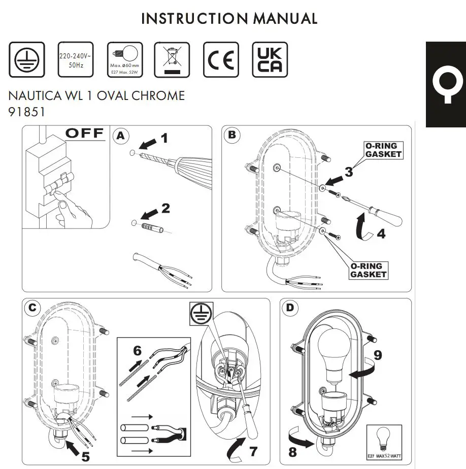 QAZQA 91851 Nautica Wl 1 Oval Chrome Instruction Manual