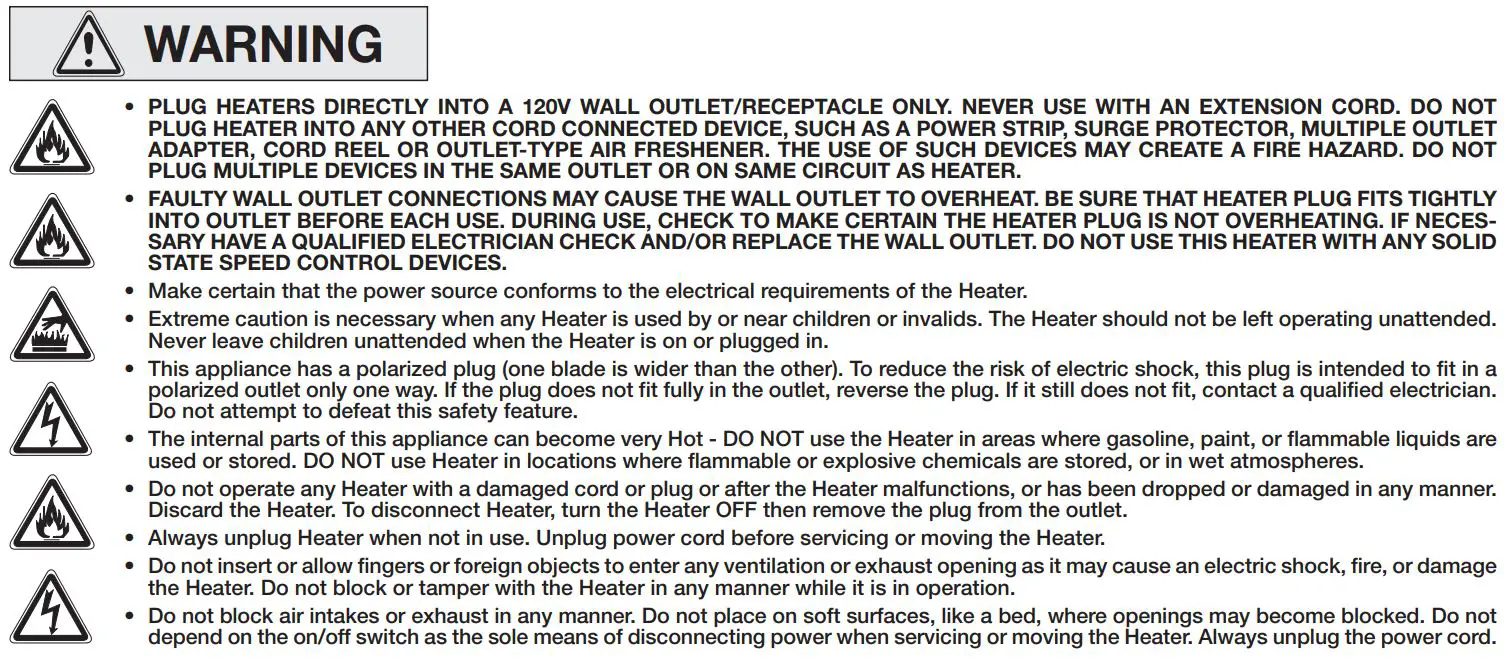 Lasko CU12510 Ceramic Utility Heater with Adjustable Feet User Manual - IMPORTANT SAFETY INSTRUCTIONS