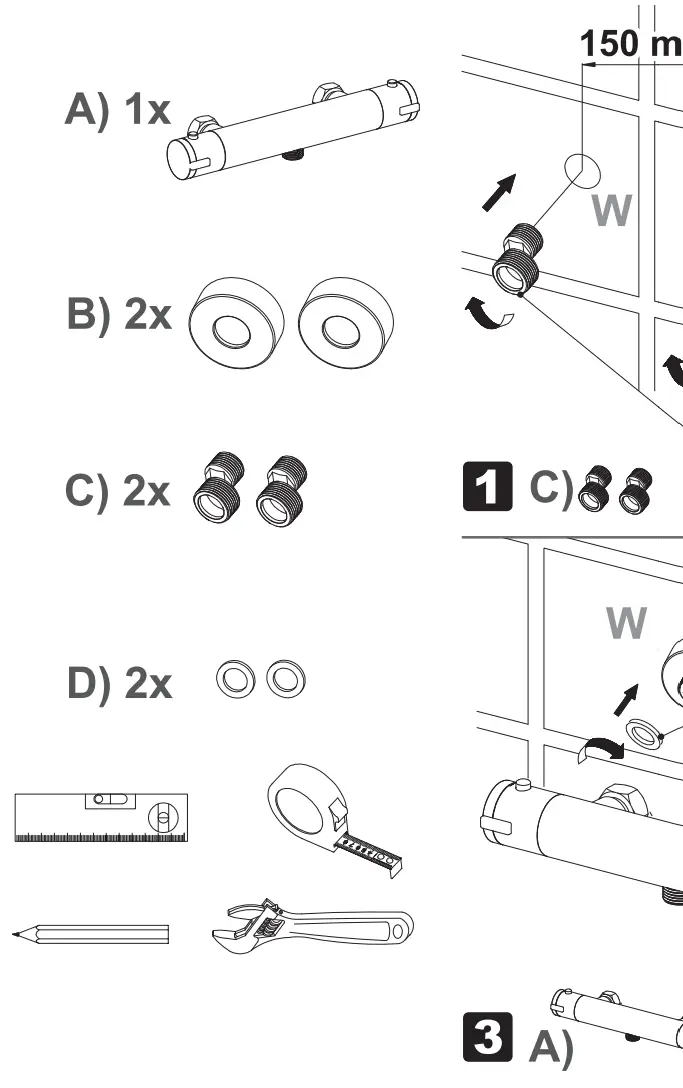 CORNAT NERS3 Temperature Adjustment Handle and Hot Water Lock for Surface Mounting Shower Thermostat fig