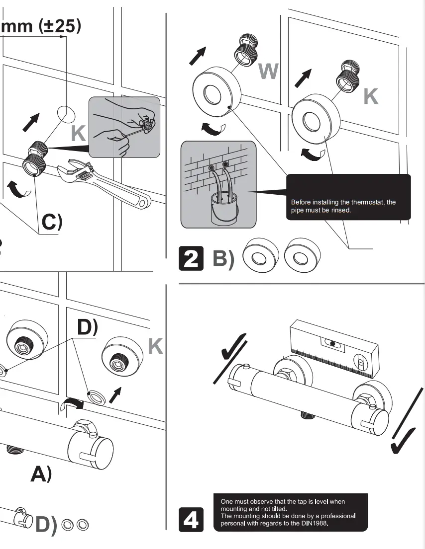 CORNAT NERS3 Temperature Adjustment Handle and Hot Water Lock for Surface Mounting Shower Thermostat fig1