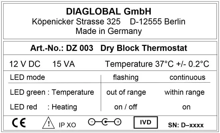 PRAXISDIENST DZ 003 Dry Block Thermostat - tabile