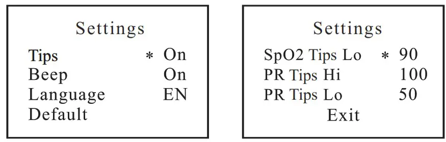 JOYTECH XM 103 Fingertip Pulse Oximeter - System Settings