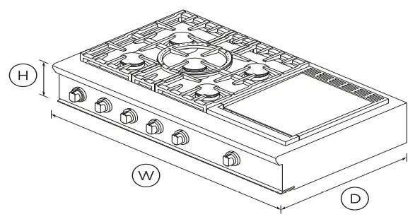 FISHER PAYKEL CPV2-485GDN N Gas Rangetop, 48 Inch, Griddle - DIMENSIONS