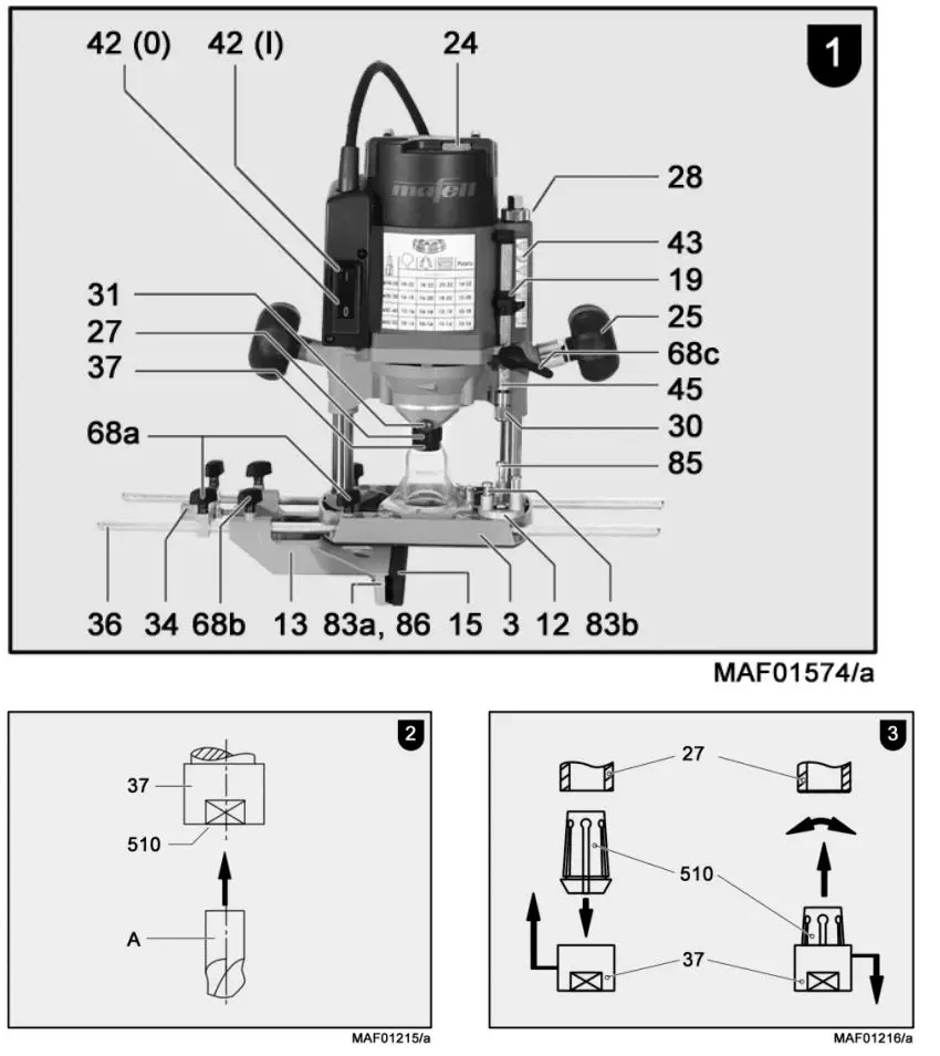 mafell LO65EC Wood Carving Hand Router Instruction Manual - Fig 1,2,3