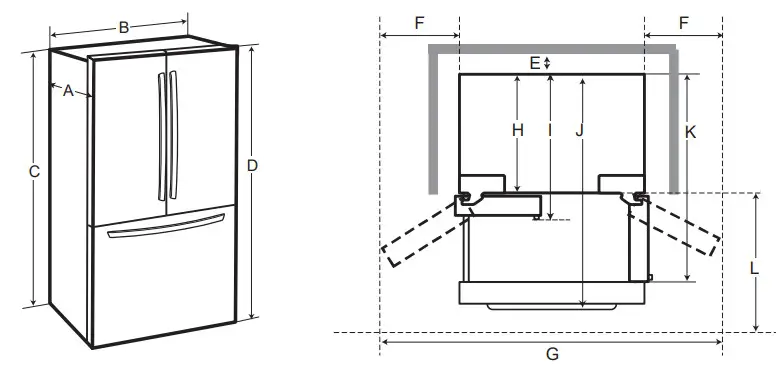 Heather Barfield Refrigerator LRFCS25D3S - Dimensions