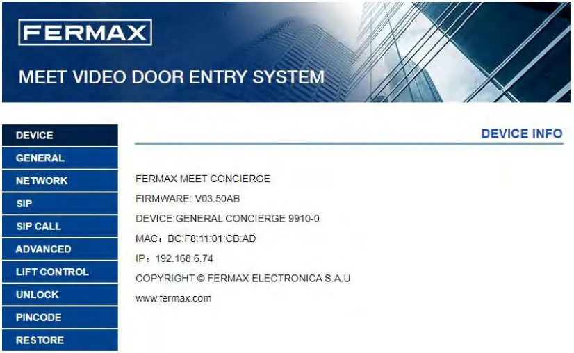 FERMAX F95391 Meet Guard Unit - Device Information
