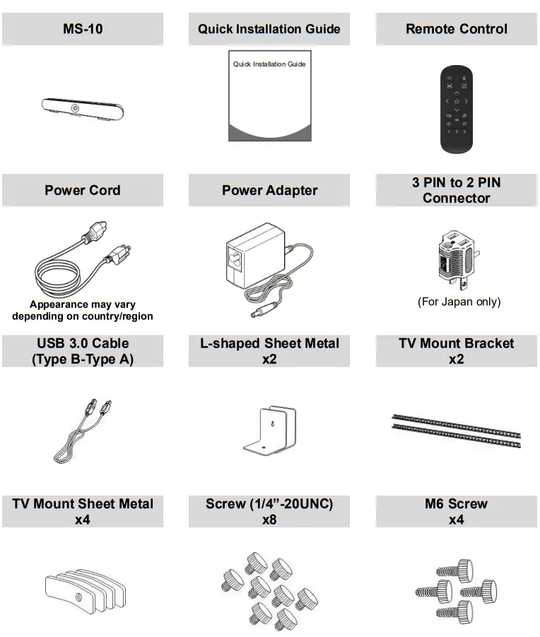 Lumens MS 10 Meeting System - Package Contents