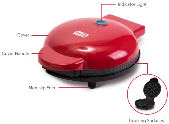 DASH DEWM8100 Express 8 Inch Waffle Maker for Waffles - Indicator Light