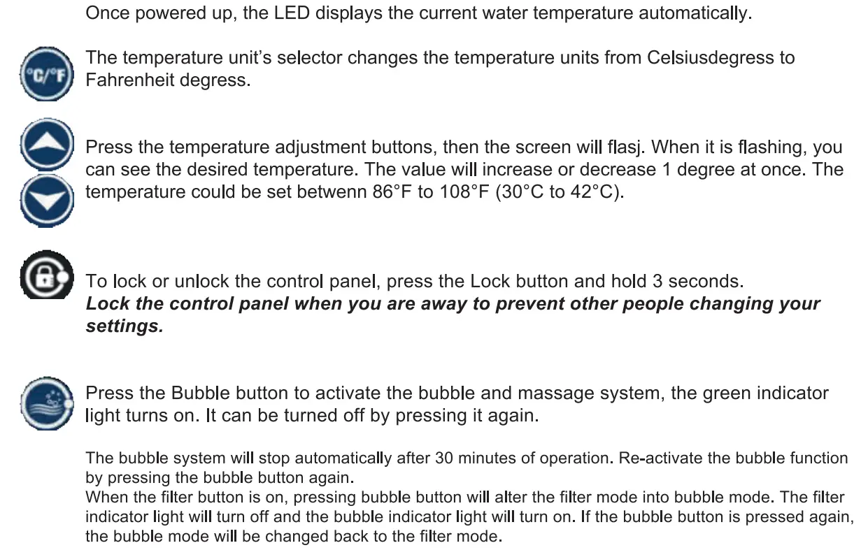 wave Atlantic 2-4 Person Round Inflatable Hot Tu User Manual - Functions