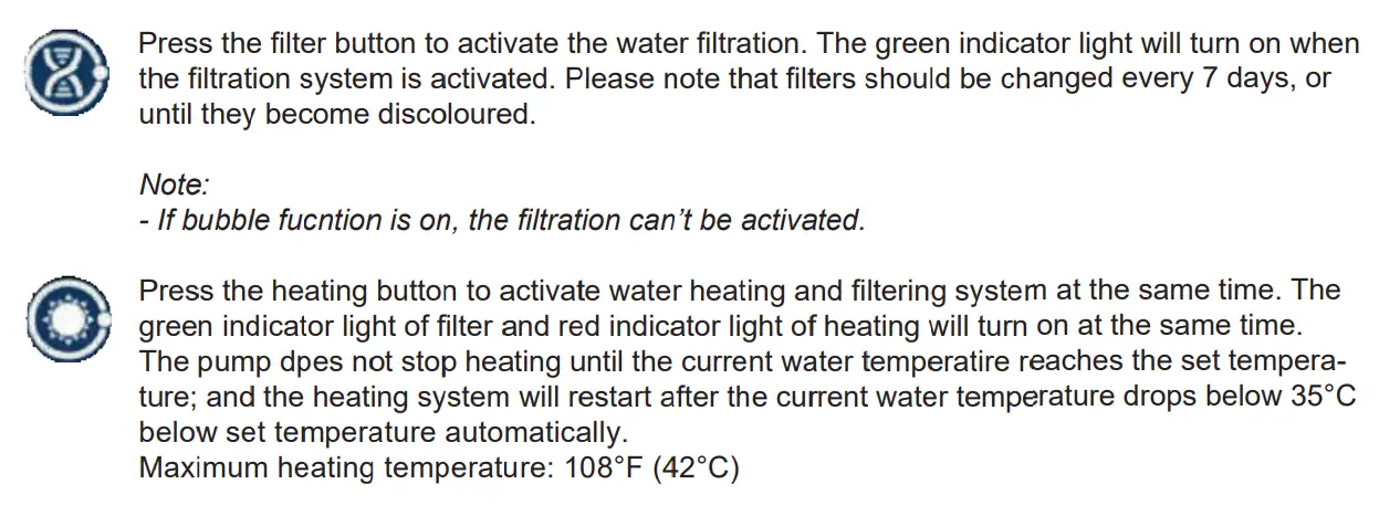 wave Atlantic 2-4 Person Round Inflatable Hot Tu User Manual - Functions