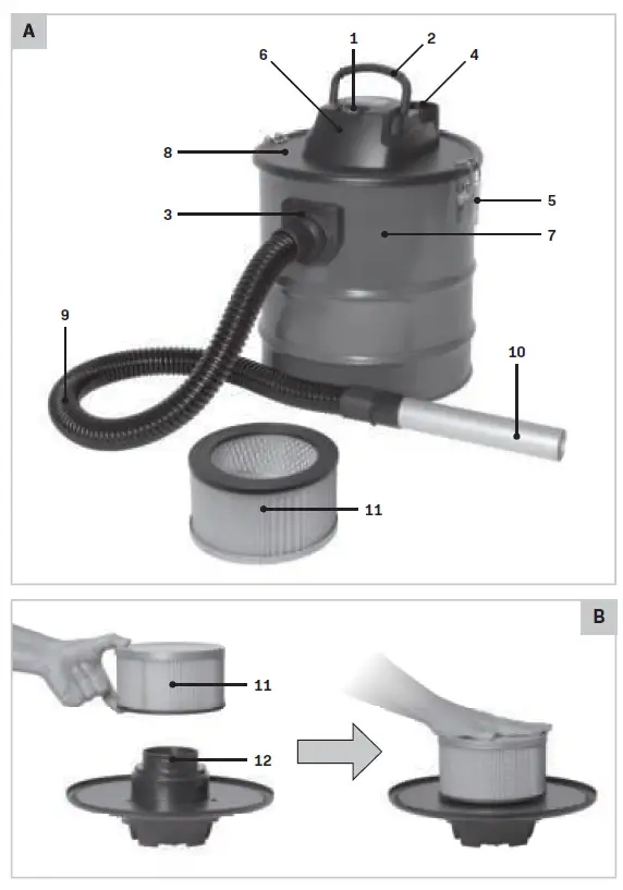 VONROC VC505AC ASH Vacuum Cleaner 1600W 10 L Capacity 1