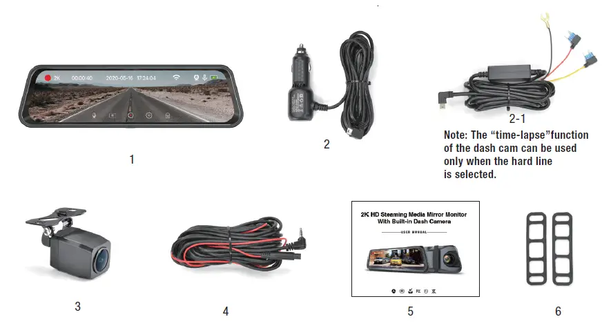 GERMiD -BV-096B-2K -9.66-Inch -2K- HD -Streaming- Media Mirror -Monitor- With- Built-In -Dash -Camera- 1
