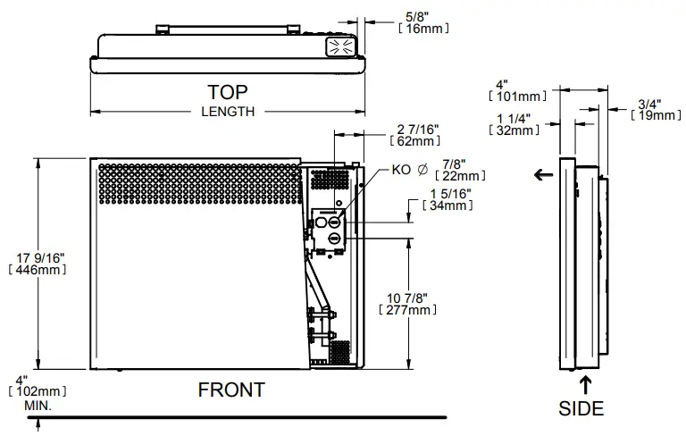 stelpro SHC SERIES ELECTRONIC CONVECTOR - TECHNICAL DRAWINGS