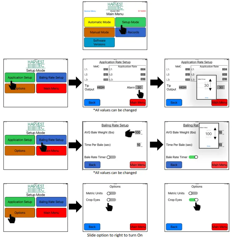 harvesttec 300 Series Small Square Baler - Setup Mode