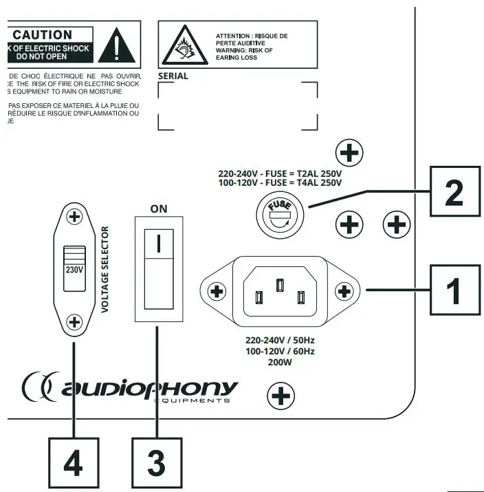 auDiopHony H11228 Nova Series 2-Way Amplified Speakers with Bass Reflex User Guide - Power supply zone