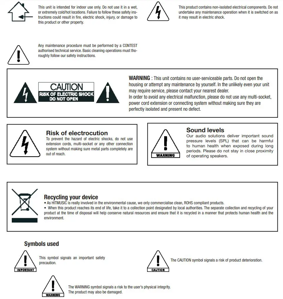 auDiopHony H11228 Nova Series 2-Way Amplified Speakers with Bass Reflex User Guide - Safety information