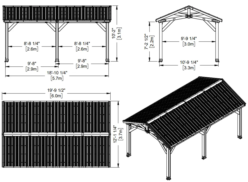 Backyard DISCOVERY 2207011COM All Cedar Wooden Carport Pavilion Gazebo -