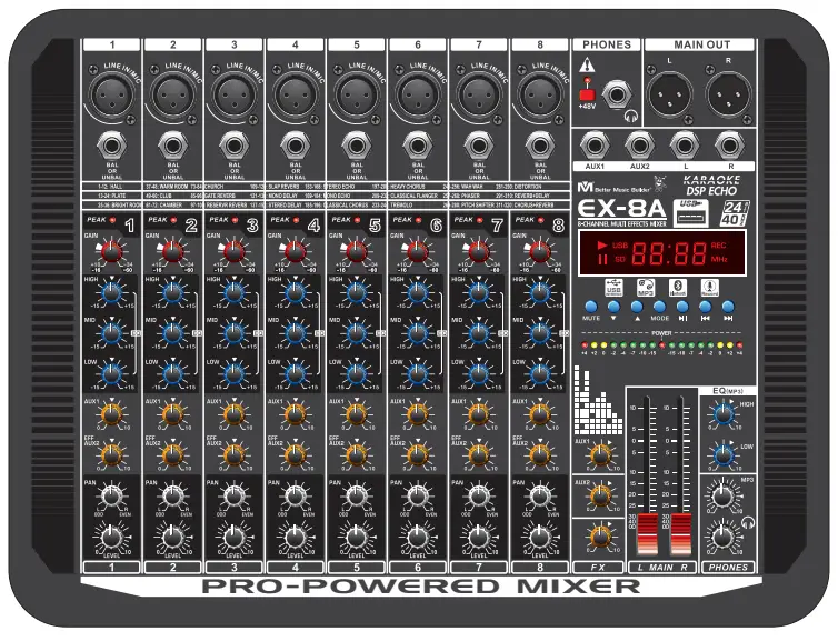 Better Music Builder EX-8 8-Channel Multi Effects Mixer