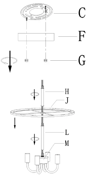 ZEVNI A04721 4-Light 13.8-Inch Black-Brass Semi-Flush Mount Light - 3