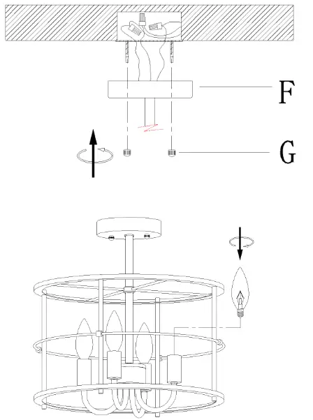 ZEVNI A04721 4-Light 13.8-Inch Black-Brass Semi-Flush Mount Light - 9
